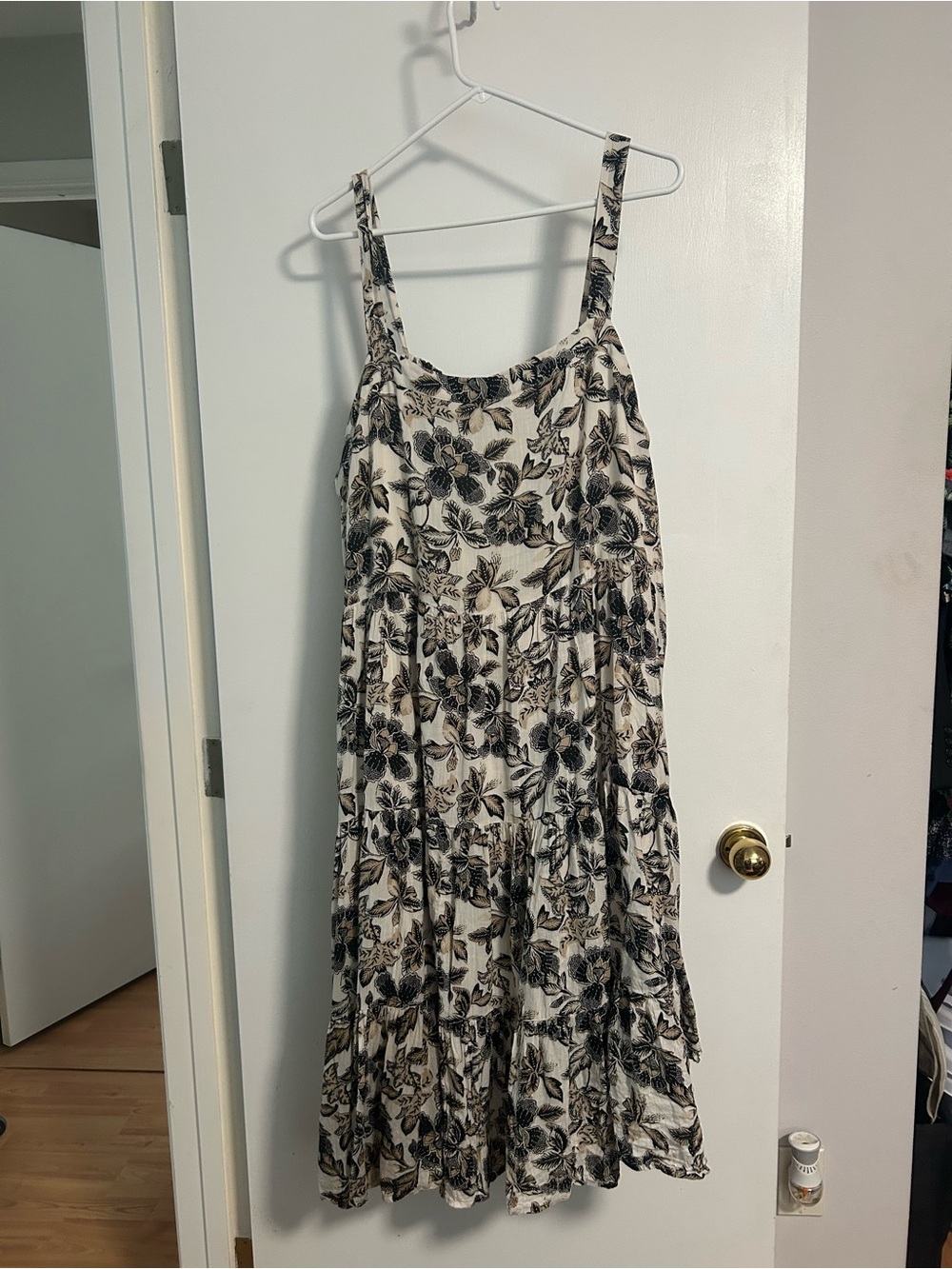 Old Navy Cream Midi Dress with Black Floral Print